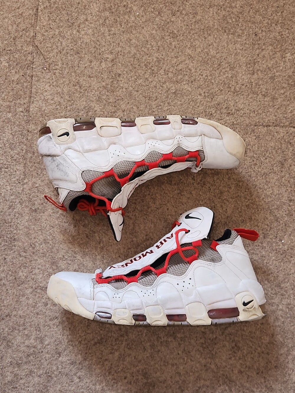 Nike Air MORE MONEY Sneakers | Habanero Red White Black | Mens 13 14